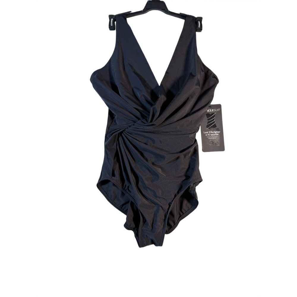Miraclesuit Esmerelda One-Piece Swimsuit Black Size 16 NWT Shaping‎ Control